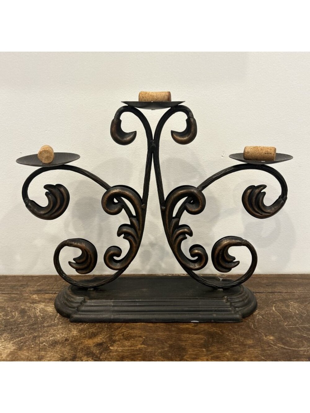 Candelabra 3 Arm Pillar Candle Holder Cast Metal Aluminum Scroll Bronze Finish